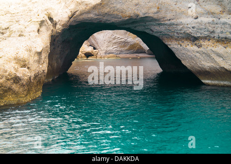 Caves and rock formations by the sea at Kleftiko area on Milos island,a Greece Stock Photo