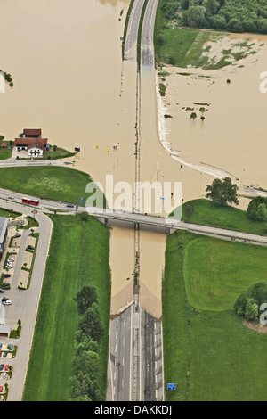 highway A8 at lake Chiemsee flooded bei river Tiroler Achen in June 2013, Germany, Bavaria Stock Photo
