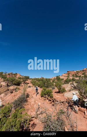 Older couple hiking along the trail in the Canyonlands National Park, Utah Stock Photo