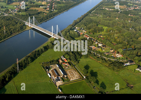 aerial view to Albert Canal and cable-stayed bridge, Belgium, Flanders, Diepenbeek Stock Photo