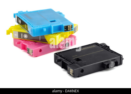 Four printer ink cartridges isolated on white Stock Photo