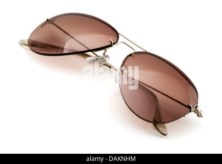 Brown aviator style sunglasses isolated on white Stock Photo