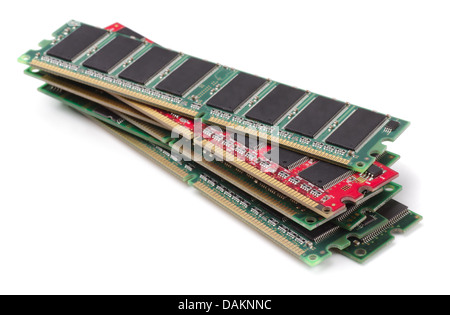 Stack of various RAM modules isolated on white Stock Photo
