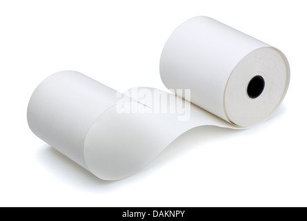 Roll of cash register tape isolated on white Stock Photo