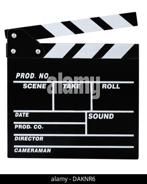 Classic black movie clapper board isolated on white Stock Photo