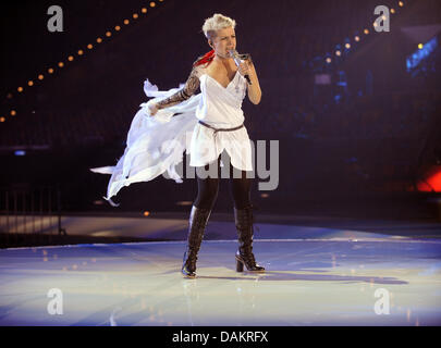 Poli Genova representing Bulgaria performs at the first rehearsal for the second Semi-Final of the Eurovision Song Contest in Duesseldorf, Germany, 04 May 2011. The Final of the 56th Eurovision Song Contest takes place on 14 May 2011. Photo: Joerg Carstensen dpa/lnw Stock Photo