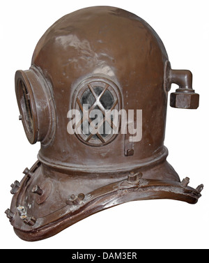 Old diving helmet isolated on white background Stock Photo