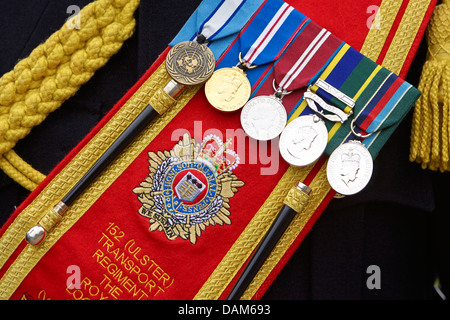 service medals on sash of dress uniform 152 transport regiment uk Stock Photo