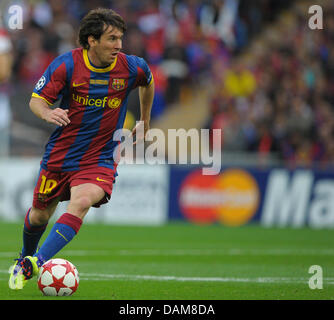 Lionel Messi of Barcelona during the UEFA Champions League final between FC Barcelona and Manchester United at the Wembley Stadium, London, Britain, 28 May 2011. Photo: Soeren Stache Stock Photo