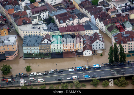 street Obere Donaulaende at river Danube flooded in June 2013, Germany, Bavaria, Passau Stock Photo