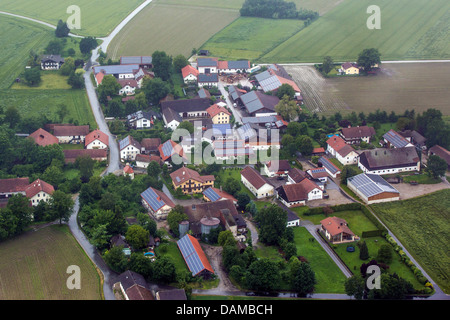 aerial view to village with many solar roofs, Germany, Bavaria, Prenzing Stock Photo
