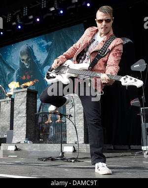 Johnny Christ, bassist of the US metal band Avenged Sevenfold performs at the festival Rock am Ring (Rock at the Ring) at the Nuerburgring, Germany, 05 June 2011. Organisers expect around 85,000 visitors to attend the three day festival on the race track in the Eifel. Photo: Thomas Frey Stock Photo