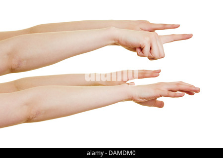 Many hands reaching out to the right Stock Photo