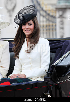 Britain's Catherine Duchess of Cambridge attends the Trooping the Colour ceremony in London, Britain, 11 June 2011. Queen Elizabeth II's actual birthday is 21 April, but Trooping The Colour marks the Monarch's official birthday. Photo: Albert Nieboer Stock Photo