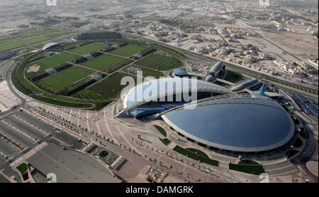 An undated picture shows the Aspire Dome (R) and training fields of the ASPIRE Academy in Doha, Qatar. Sports specialists from 60 countries train young talents in Doha. Photo: ASPIRE Academy for Sports Excellence Stock Photo