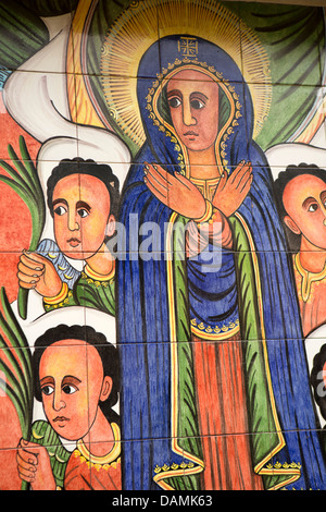 Africa, Eritrea, Massawa, Tualud Island, religious art, painted mural on catholic church wall Stock Photo