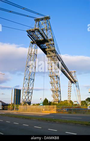 Transporter bridge by Hayes and Arnodin, 1906, at sunset, Newport, Cas Newydd, Wales Stock Photo