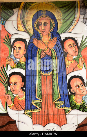 Africa, Eritrea, Massawa, Tualud Island, religious art, painted mural on catholic church wall Stock Photo