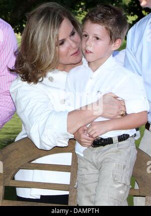 Grand Duchess Maria Teresa and grandson Gabriel of Luxembourg pose for the media at Chateau de Berg in Colmar-Berg, 27 June 2011. Photo: Albert Nieboer NETHERLANDS OUT Stock Photo