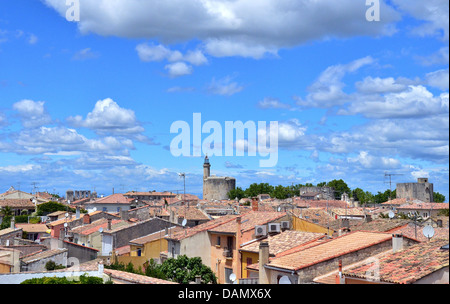 Aigues-Mortes is a French commune in the Gard department in the Occitanie region of southern France. Stock Photo