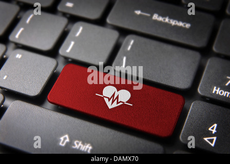 Health key with Cancer ribbon icon on laptop keyboard. Included ...