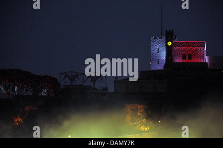 The Royal Palace of Monaco is illuminated at the evening of the civil wedding of couple Prince Albert II of Monaco and his wife Charlene, 01 July 2011. Photo: Jochen Lübke dpa  +++(c) dpa - Bildfunk+++ Stock Photo