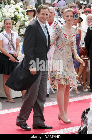 Prince Georg Friedrich of Preussen and his fiancee Princess Sophie of Isenburg  arrive for the religious wedding of Prince Albert II with Charlene Wittstock in the Prince's Palace in Monaco, 02 July 2011. Some 3500 guests are expected to follow the ceremony in the Main Courtyard of the Palace. Photo: Albert Nieboer Stock Photo