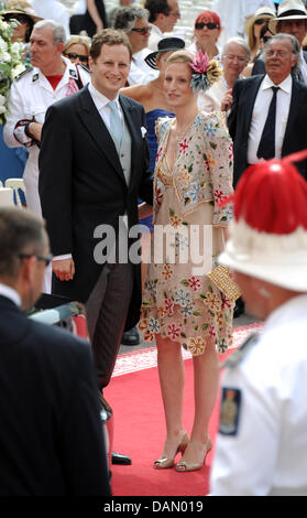 Prince Georg Friedrich of Preussen and his fiancee Princess Sophie of Isenburg arrive for the religious wedding of Prince Albert II and Princess Charlene in the Prince's Palace in Monaco, 02 July 2011. Some 3500 guests are expected to follow the ceremony in the Main Courtyard of the Palace. Photo: Frank May dpa Stock Photo