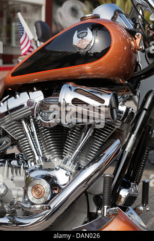 close up of harley davidson motorcycle v twin chromed engine Stock Photo