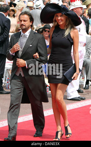 Florentine Leconte and former French professional tennis player Henri Leconte arrive for the religious wedding of Prince Albert II and Princess Charlene in the Prince's Palace in Monaco, 02 July 2011. Some 3500 guests are expected to follow the ceremony in the Main Courtyard of the Palace. Photo:  A.Ph.van der Werf, Royal Press Europe Stock Photo