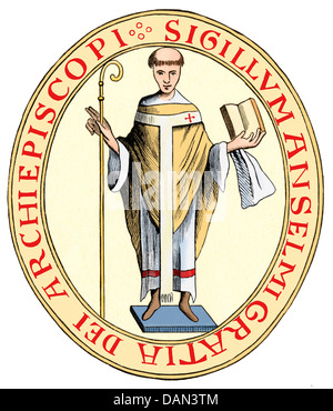 Anselm, Archbishop of Canterbury and Benedictine monk. Digitally colored woodcut Stock Photo