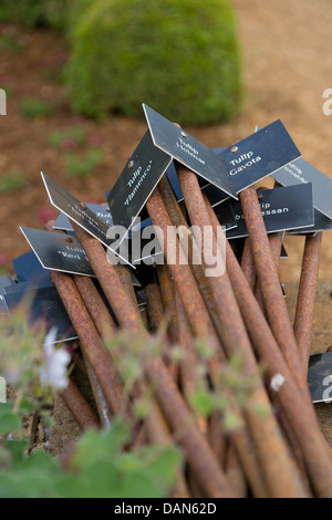 A bundle of gardeners plant markers to identify specimens for a open day UK Stock Photo