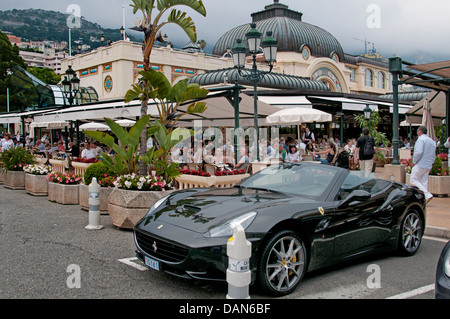 Ferrari in front of  Cafe de Paris Place du Casino Monte Carlo Principality of Monaco French Riviera Cote D'Azur Stock Photo