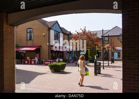 The pedestrian only part of the town centre in Royal Wootton Bassett on a hot summer's day in July. Stock Photo