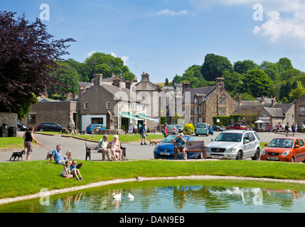 Hartington village centre with duck pond Derbyshire Peak district National Park Derbyshire England GB UK Europe Stock Photo