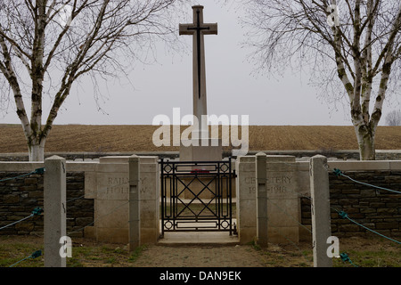 Entrance to Railway Hollow Military Cemetery on the Somme battlefield Stock Photo