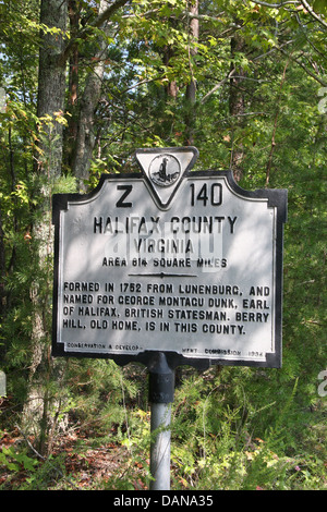 HALIFAX COUNTY VIRGINIA Area 814 Square Miles Formed in 1752 from Lunenburg, and named for George Montagu Dunk, Earl of Halifax, British statesman, Berry Hill, Old Home, is in this county. Conservation & Development Commission, 1934 Stock Photo