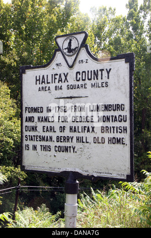 HALIFAX COUNTY Area 814 Square Miles Formed in 1752 from Lunenburg, and named for George Montague Dunk, Earl of Halifax, British statesman. Berry Hill, old home, is in this county. Conservation & Development Commission, 1928 Stock Photo