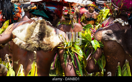 Group of tribal dancers wearing traditional dress at the Goroka show in Papua New Guinea Stock Photo