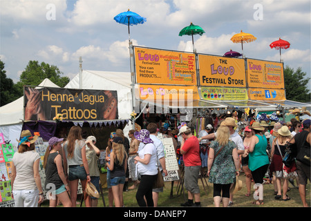 Stalls at Summer Magic Live music festival, Stoke Park, Guildford, Surrey, England, Great Britain, United Kingdom, UK, Europe Stock Photo