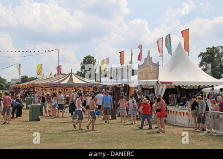 Stalls at Summer Magic Live music festival, Stoke Park, Guildford, Surrey, England, Great Britain, United Kingdom, UK, Europe Stock Photo