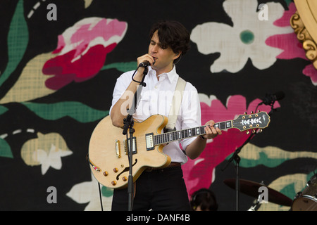 Vampire Weekend performing at the Glastonbury Festival 2013. Stock Photo