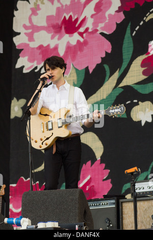 Vampire Weekend performing at the Glastonbury Festival 2013. Stock Photo