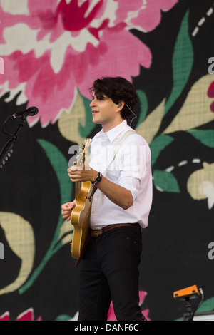 Vampire Weekend performing at the Glastonbury Festival 2013. Stock Photo