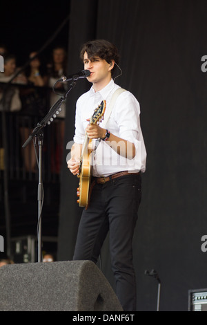 Vampire Weekend performing at the Glastonbury Festival 2013. Stock Photo