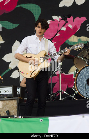 Vampire Weekend performing at the Glastonbury Festival 2013. Stock Photo