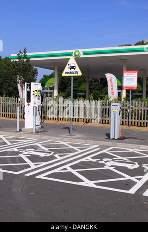 Ecotricity Electric Highway vehicle electric car charging point at Michaelwood Services Gloucestershire on the M5 motorway. Stock Photo