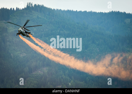 Dynamic display of Mil Mi-24 from Czech Air Force at Airpower 2013 airshow in Zeltweg, Austria, June 28, 2013 Stock Photo