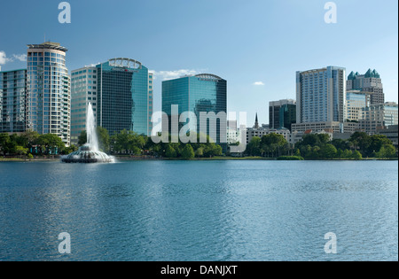 DOWNTOWN SKYLINE LAKE EOLA PARK ORLANDO FLORIDA USA Stock Photo