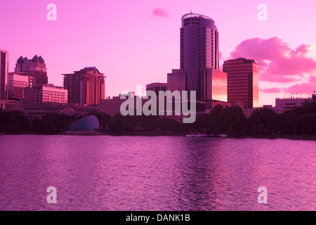 DOWNTOWN SKYLINE LAKE EOLA PARK ORLANDO FLORIDA USA Stock Photo